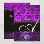 PAARS VIOLET ZWART DAMAST MONOGRAM , wit Kaart (Voorkant / Achterkant)