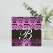 PAARS VIOLET ZWART DAMAST MONOGRAM ,wit, Kaart (Staand voorkant)