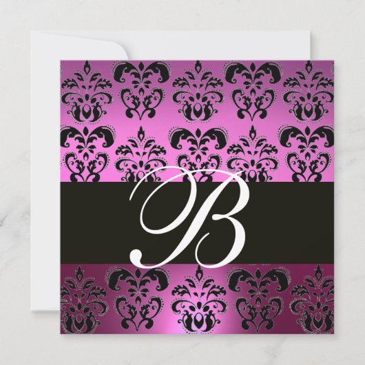 PAARS VIOLET ZWART DAMAST MONOGRAM ,wit, Kaart (Voorkant)