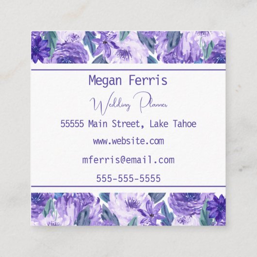 Paars Visitekaartje van Floral Square (Achterkant)