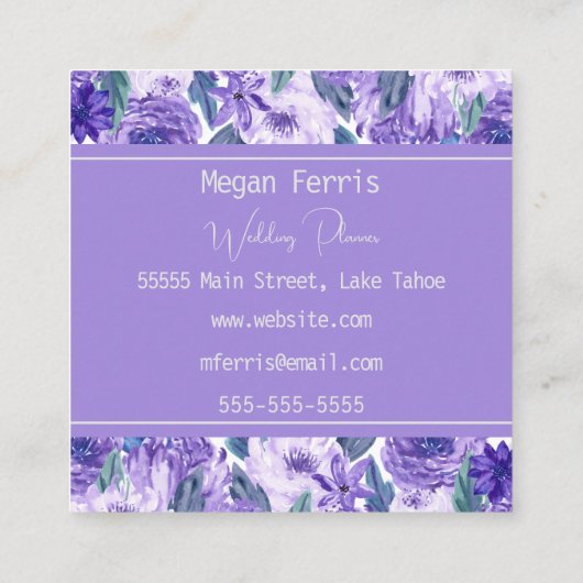 Paars Visitekaartje van Floral Square (Achterkant)