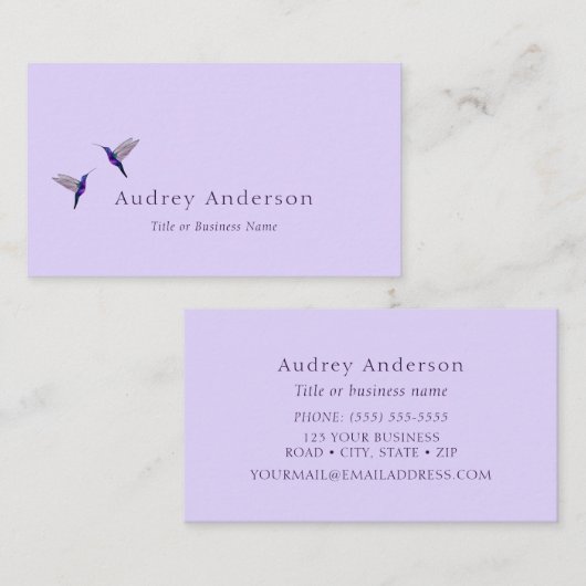 Paars Visitekaartje van Hummingvogels (Voorkant / Achterkant)