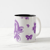 Paars Vlinder Patroon Tweekleurige Koffiemok (Voorkant rechts)