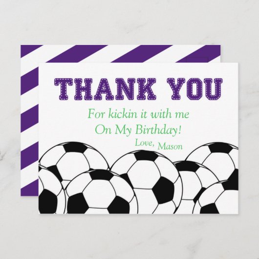 Paars Voetbal Dank u Briefkaart (Voorkant / Achterkant)