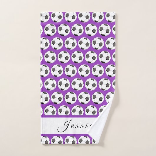 Paars Voetbal Pattern Girls Name Vrouw Sport Handdoek (Handdoek)