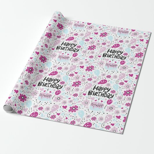 Paars vogelverzamelpapier cadeaupapier (Uitgerold)