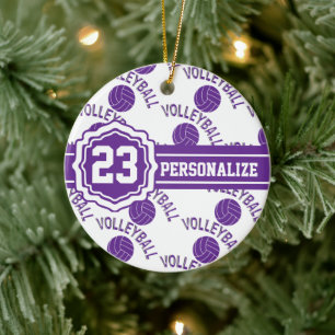 Paars Volleyball   Naam DIY en Aantal Keramisch Ornament