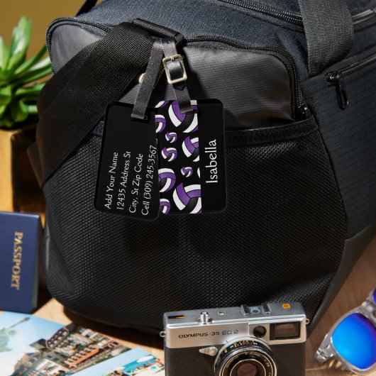 Paars Volleybalsportpatroon Bagagelabel (Voorkant /achterkant)