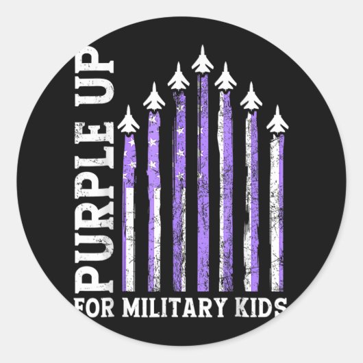 Paars voor militaire Kinder kindermaand Ronde Sticker (Voorkant)
