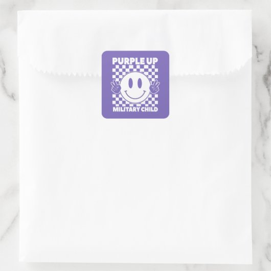 Paars voor militaire Kinder kindermaand Vierkante Sticker (Tas)