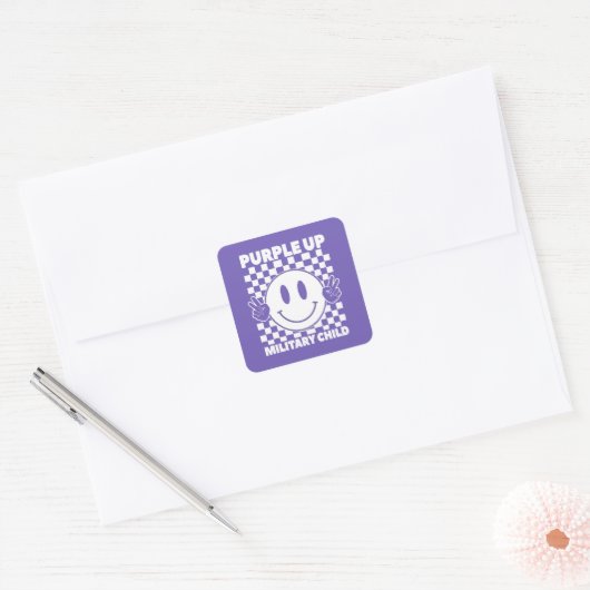 Paars voor militaire Kinder kindermaand Vierkante Sticker (Envelop)