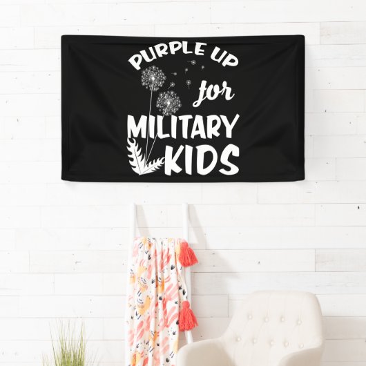 Paars voor militaire Kinderen Dandelion Maand Spandoek (Insitu)
