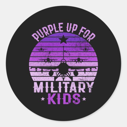 Paars voor militaire kindermaand 2023 ronde sticker (Voorkant)