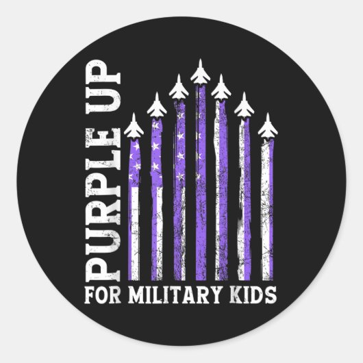 Paars voor militaire kindermaand ronde sticker (Voorkant)