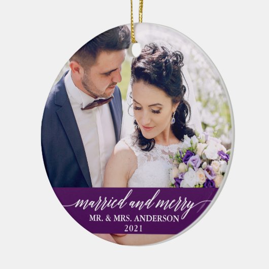 Paars voor weduwschap en pretparterij keramisch ornament (Links)