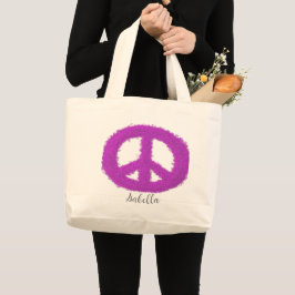 Paars vredesteken grote tote bag