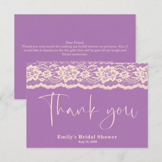 Paars Vrijgezellenfeest Bedankkaart (Voorkant / Achterkant)