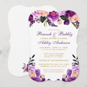 Paars Vrijgezellenfeest Brunch Gold Invite B Kaart (Voorkant / Achterkant)