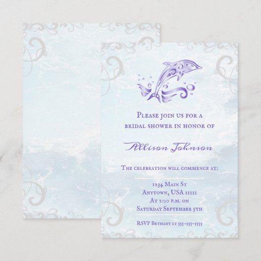 Paars Vrijgezellenfeest dolfijn uitnodigen Kaart (Voorkant / Achterkant)