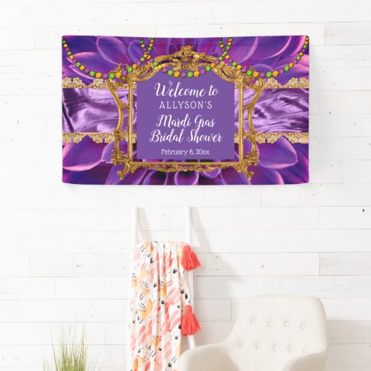 Paars | Vrijgezellenfeest "Gold Floral Mardi Gras" Spandoek (Insitu)