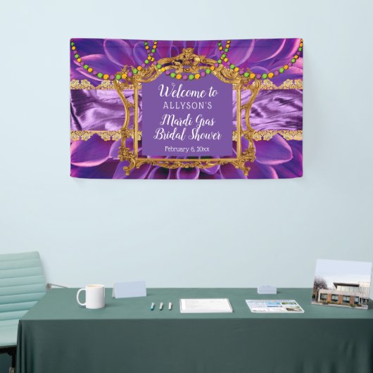 Paars | Vrijgezellenfeest "Gold Floral Mardi Gras" Spandoek (Beurs)