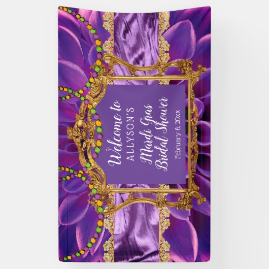 Paars | Vrijgezellenfeest "Gold Floral Mardi Gras" Spandoek (Verticaal)