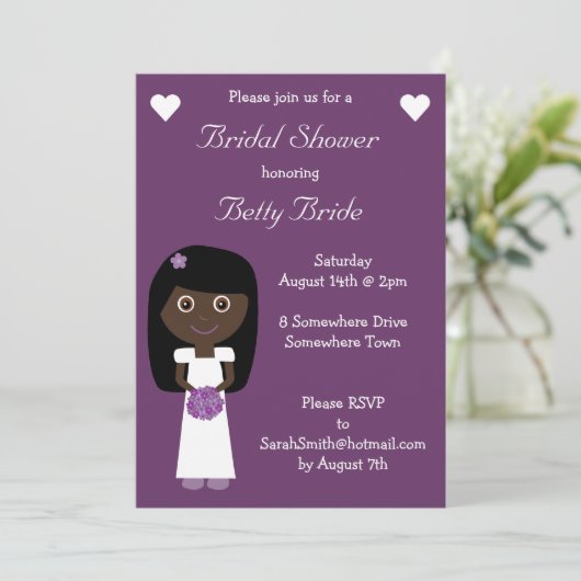 Paars Vrijgezellenfeest van de Cute Ethnic Bride Kaart (Staand voorkant)