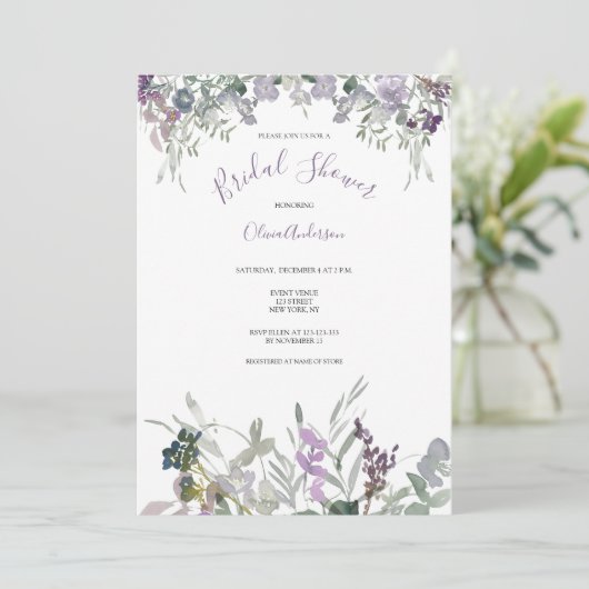 Paars Vrijgezellenfeest van wilde bloemen Kaart (Staand voorkant)