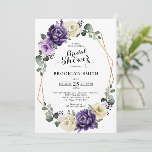 Paars Vrijgezellenfeest voor plum Ivory Gold Geome Kaart (Staand voorkant)