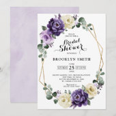 Paars Vrijgezellenfeest voor plum Ivory Gold Geome Kaart (Voorkant / Achterkant)