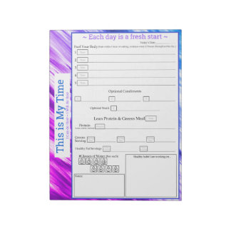 Paars, warm roze, blauw 5 plus 1 maaltijdtracker notitieblok