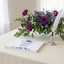 Paars waterverf bloem bruiloft  gastboek