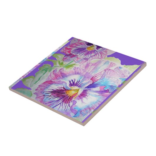 Paars Waterverf bloem Tegeltje (Zijkant)