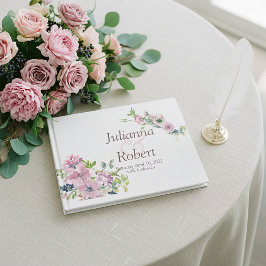 Paars waterverf bloemen gastboek voor een bruiloft gastenboek