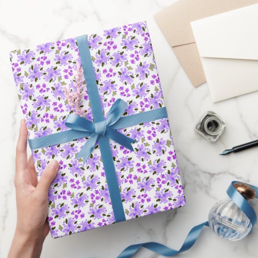 Paars Waterverf Bloementuin Inpakpapier (Geschenken)