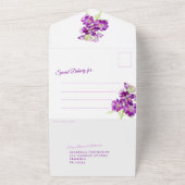 Paars waterverf bruiloft QR-code RSVP All In One Uitnodiging (Buitenkant)