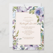 Paars Waterverf Floral Afstuderen Kaart (Voorkant)