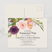 Paars Waterverf Floral Cream Verloving Briefkaart (Voorkant / Achterkant)