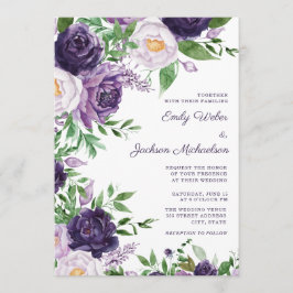 Paars Waterverf Floral Wedding Plum Kaart