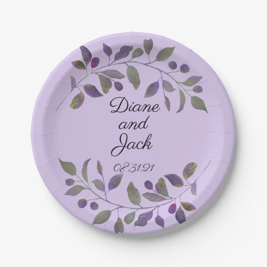 Paars Waterverf Leaf Papieren Bordje (Voorkant)