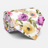 Paars Waterverf lentegele roze bloemen Stropdas (Opgerold)