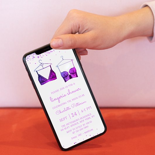 Paars Waterverf Lingerie Vrijgezellenfeest Kaart