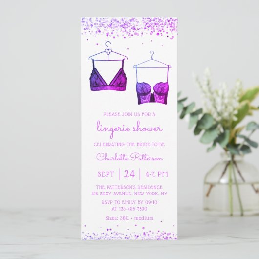 Paars Waterverf Lingerie Vrijgezellenfeest Kaart (Staand voorkant)