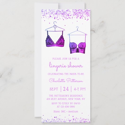 Paars Waterverf Lingerie Vrijgezellenfeest Kaart (Voorkant)