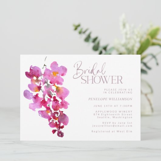 Paars Waterverf met Wisteria Stripes Vrijgezellenf Kaart (Staand voorkant)