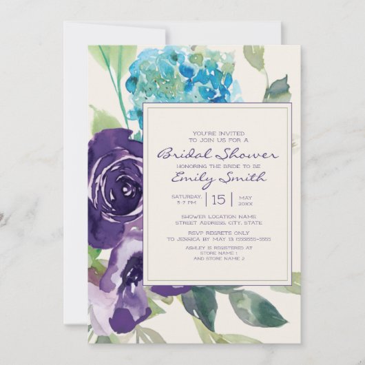 Paars Waterverf Plum Sage Floral Vrijgezellenfeest Kaart (Voorkant)