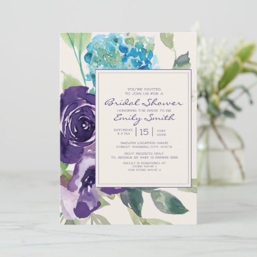 Paars Waterverf Plum Sage Floral Vrijgezellenfeest Kaart (Staand voorkant)