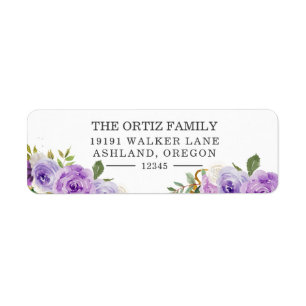 Paars Waterverf Roos Floral Return Address Label