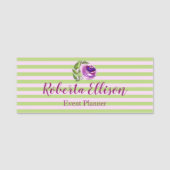 Paars Waterverf Roos Floral Stripes Naamplaatje (Voorkant)