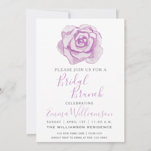Paars Waterverf Roos | Uitnodiging van Bridal Brun (Voorkant)
